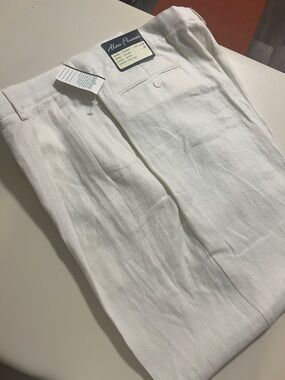 Alan Flusser White Linen Trousers